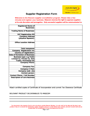 Supplier Registration Botswana  Form