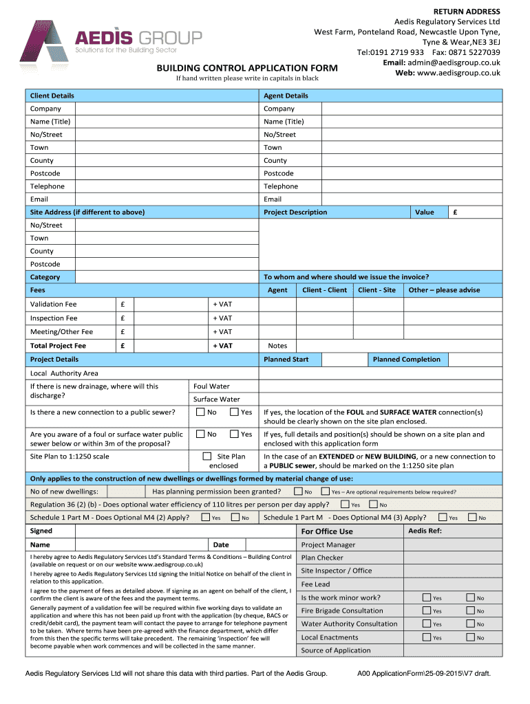  Building Control Application Form  Aedis  Aedisgroup Co 2015