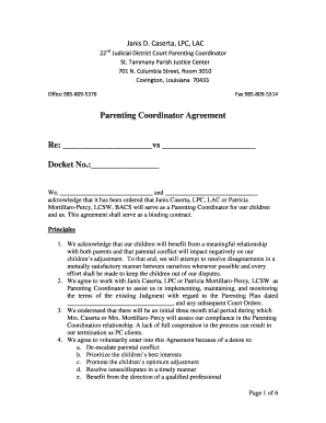 Parenting Coordinator Agreement BAFCCLAbcom Afccla  Form