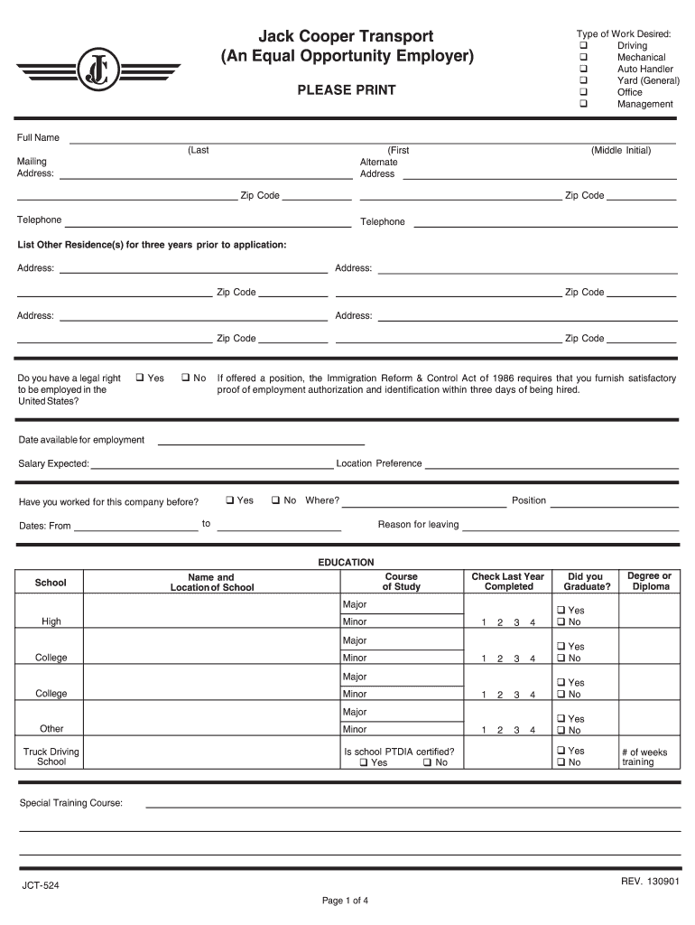  Employment Application  Jack Cooper 2001-2024