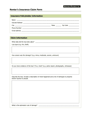 Fillable Renters Insurance Claim Form