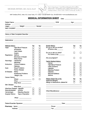 Medical Information Sheet Michaelsetzen Com