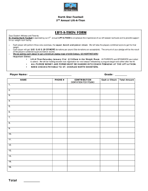 Lift a Thon Pledge Sheet  Form