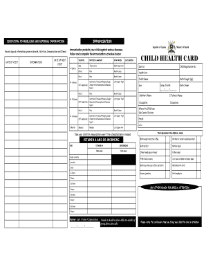 Child Immunisation Card in Uganda  Form