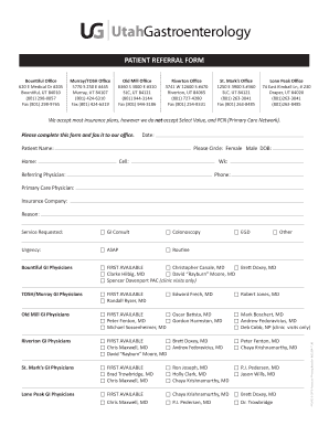 PATIENT REFERRAL FORM Utah Gastroenterology