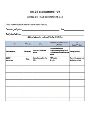 WORK SITE HAZARD ASSESSMENT FORM Essential Safety Resources