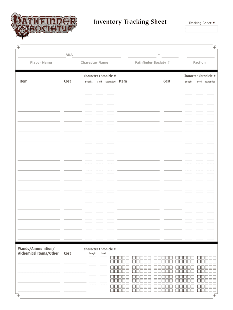 Pathfinder Inventory Sheet  Form