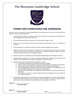 Admission Form Terms and Conditions