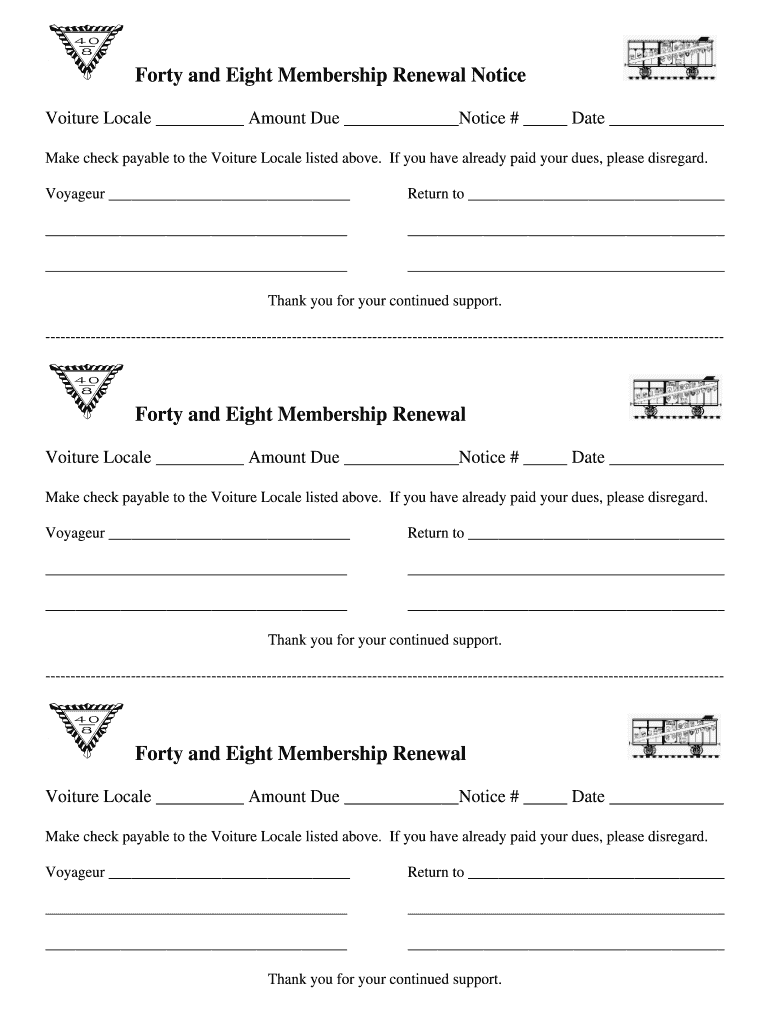 Forty and Eight Membership Renewal Notice Cafortyandeight  Form