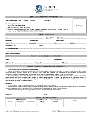 Application Form for Hostel Accommodation