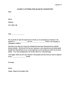 Pastor Search Committee Sample Letters  Form