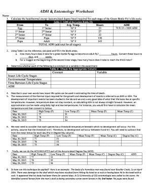 Entomology Worksheet  Form