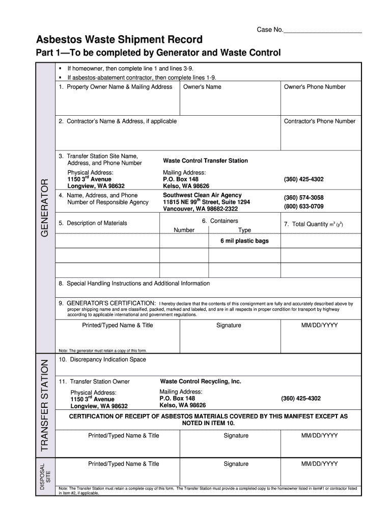 WASTE SHIPMENT RECORD Bwastecontrolrecyclingbbcomb  Form