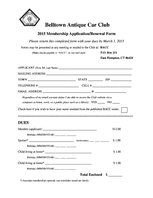 Car Club Registration Form