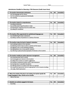 Teacher Observation Forms for Administrators