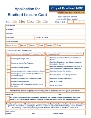 Bradford Leisure Card  Form
