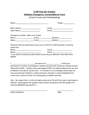 4th Emergency Contact and Waiver Form Immanuel Lutheran Ilcsw
