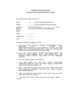 Formulir Isian Kualifikasi Badan Usaha Excel
