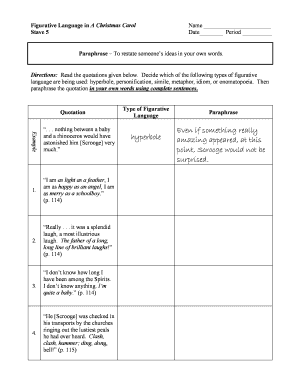 A Christmas Carol Figurative Language Worksheet PDF  Form