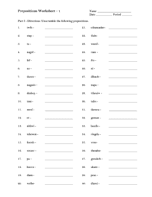 Unscramble Prepositions Worksheets  Form