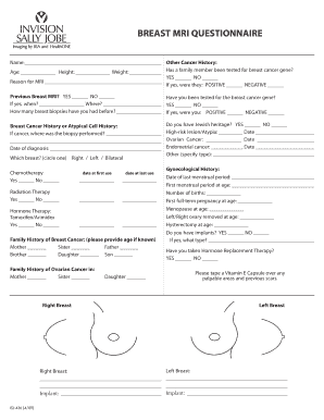 BREAST MRI QUESTIONNAIRE Invision Sally Jobe  Form