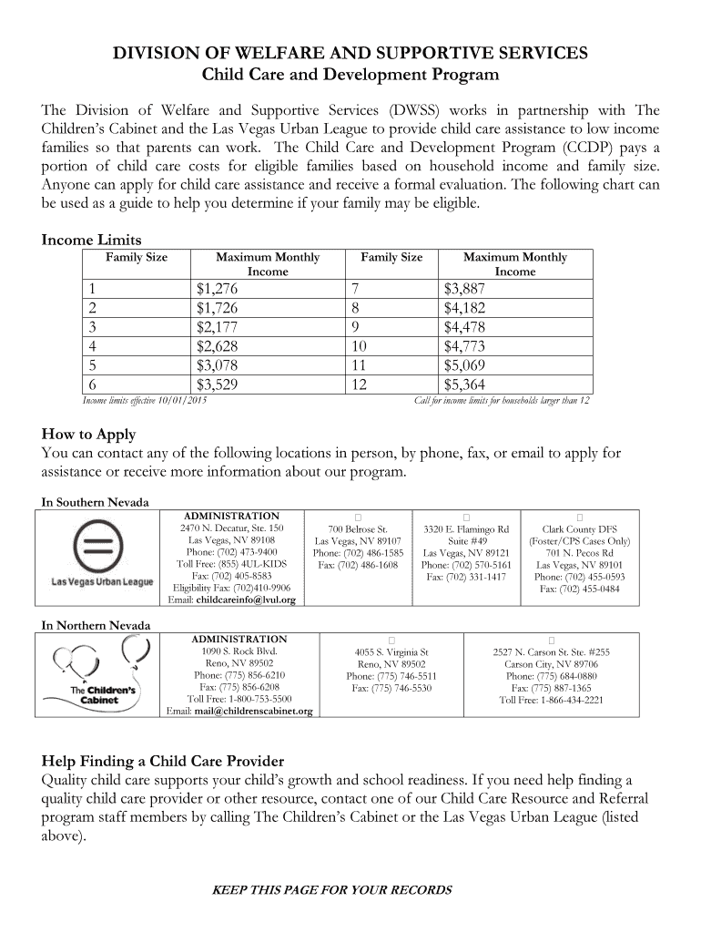  Child Care Application  DWSS  State of Nevada  Dwss Nv 2015-2024