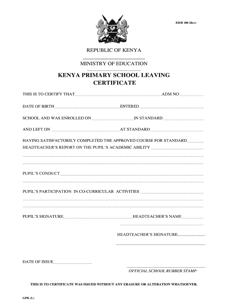 Primary School Leaving Certificate  Form