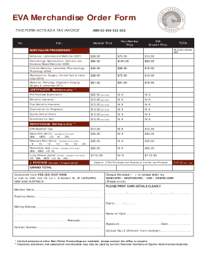 EVA Merchandise Order Form the Australian Veterinary