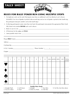 Poker Run Rules and Tally Sheet  Form