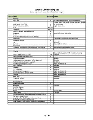 Owasippe Packing List  Form