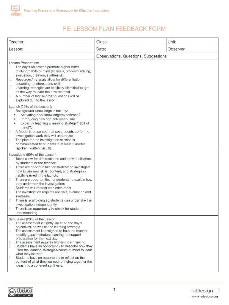 Lesson Plan Feedback  Form