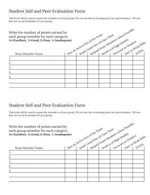 Student Self and Peer Evaluation Form Blearndurkinbbcomb