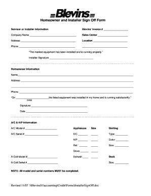 Installation Sign off Template  Form