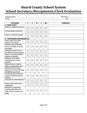 School SecretaryReceptionistClerk Evaluation  Form