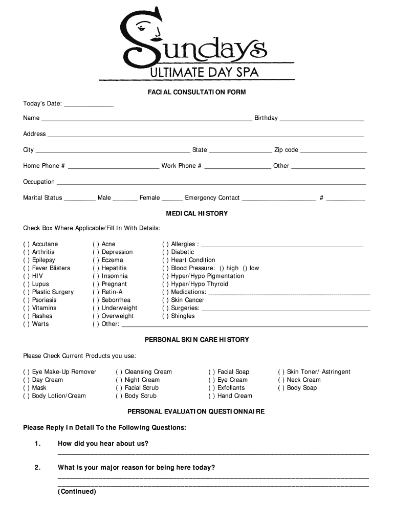 Client Consultation Form for Facial