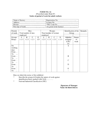 14 Prescribed under Rule 87 Notice of Period of Work for Adult Workers Name of Factory  Form