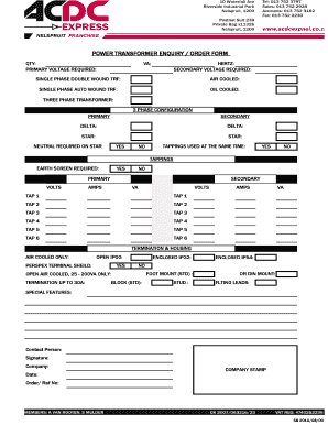 POWER TRANSFORMER ENQUIRY ORDER FORM Acdcexpnel Co