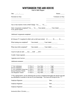 End of Shift Report Template Excel  Form