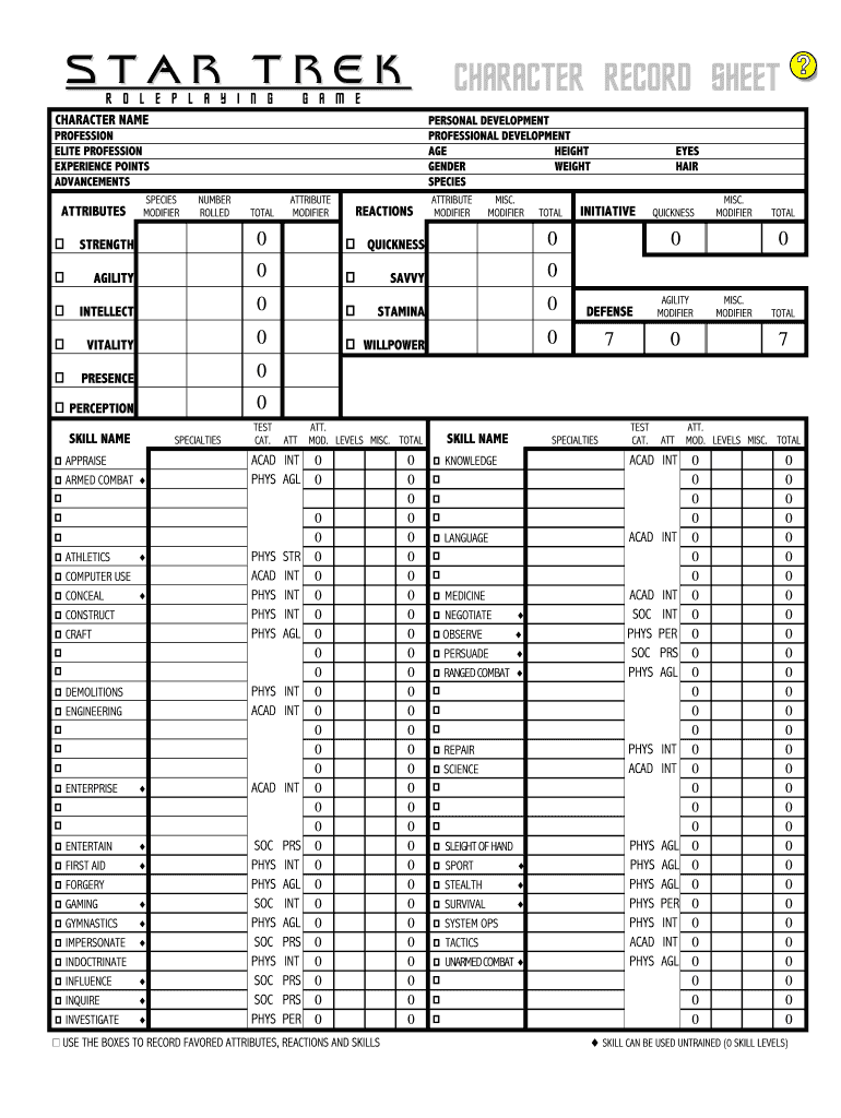 Star Trek Character Sheet  Form