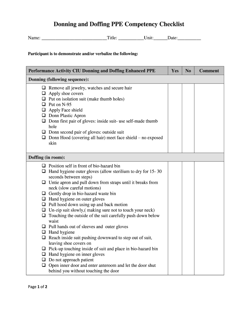 Donning and Doffing Ppe Competency  Form