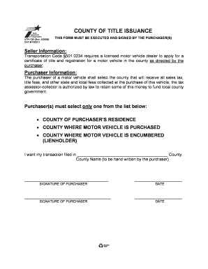 County of Title Issuance Texas  Form
