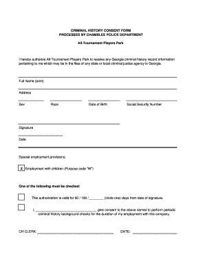 CRIMINAL HISTORY CONSENT FORM PROCESSED by CHAMBLEE POLICE
