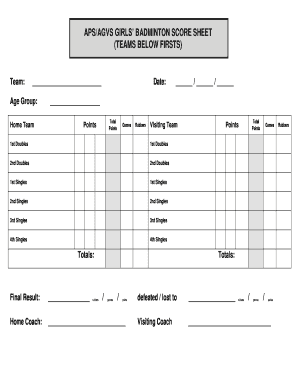 Online Create Badminton Score Sheet Form