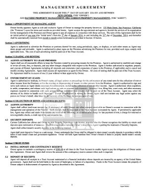 Management Agreement Gordon Property Management  Form