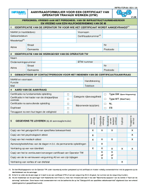 Aanvraagformulier Certificaat OTW VA V100 Infrabelbe