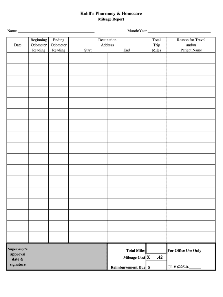 Mileage Reportxls  Form