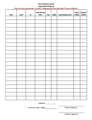 50 Hour Driving Log Sheet Ohio  Form