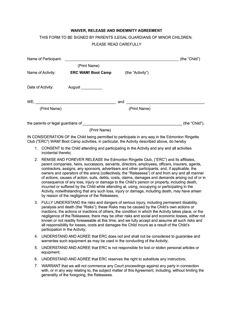 Boot Camp Waiver Form Template