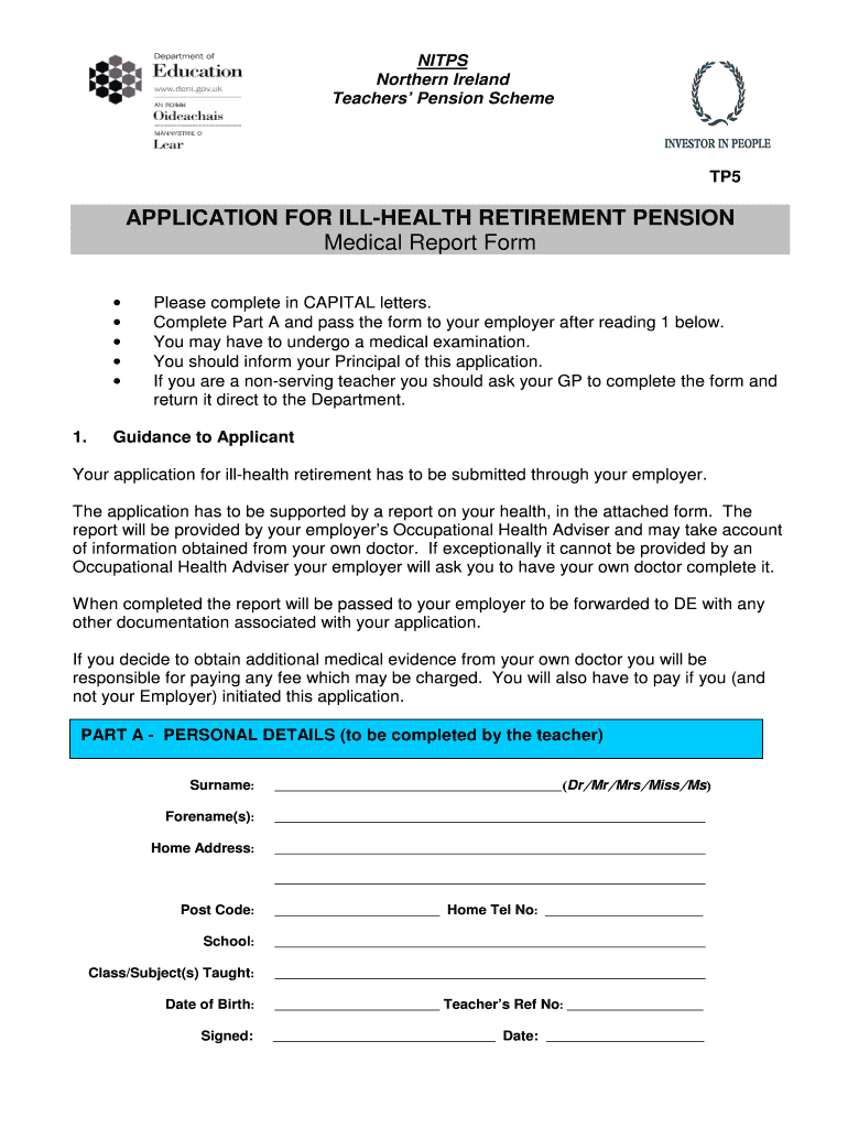 Application for Ill Health  Form