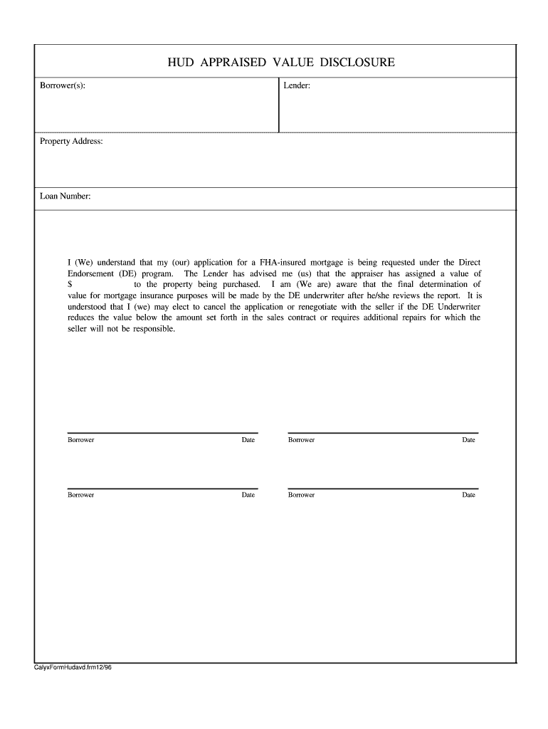 HUD APPRAISED VALUE DISCLOSURE  Form